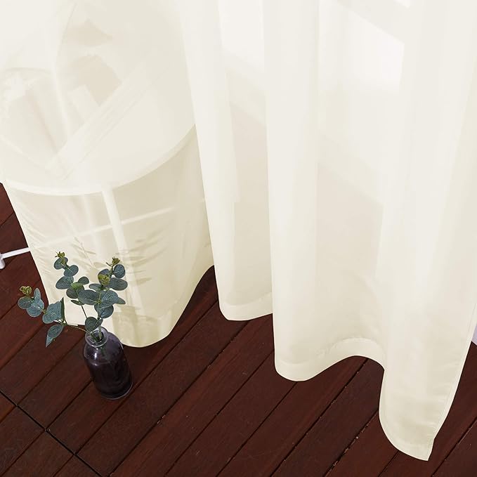 NICETOWN Sheer Curtain Panels 96 inch Cream Beige - Window Treatments Voile Panels with Eyelet Top for Living Room (One Pair, W54 x L96)