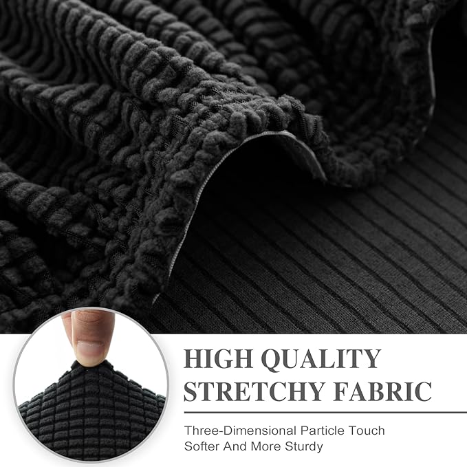 Couch Cushion Covers for Sectional Sofa L Shape Washable Separate Seat Chaise Couch Cover Stretch Sofa Slipcovers with 2 Pcs Pillowcases(2 Seater + 1 Chaise, Black)
