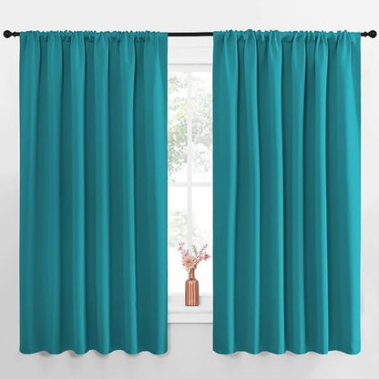 NICETOWN Blackout Curtains for Bedroom, Blackout Curtain Panels, Peacock Blue, 1 Pair, 70 by 63-inch, Window Treatment Energy Saving Thermal Insulated Solid Rod Pocket Blackout Drapes/Draperies