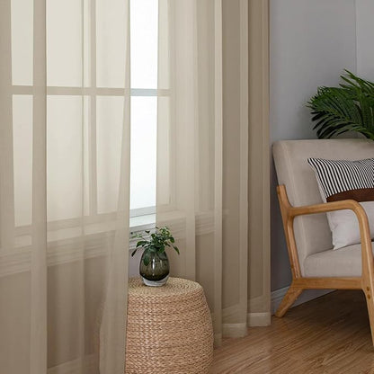 Aiyufeng Taupe Sheer Curtains 54 Inches Long 2 Panels Set, Semi Transparent Voile Rod Pocket Sheer Window Drapes for Bedroom Bed Canopy Living Room Dining Wedding Party Backdrop, 42W x 54L inch