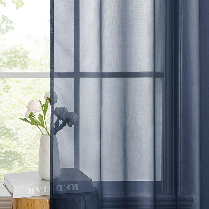 MIULEE 2 Panels Navy Blue Sheer Curtains 84 inches Long Window Curtains Rod Pocket Elegant Window Voile Panels/Drapes/Treatment for Bedroom Living Room (54X84 Inches)