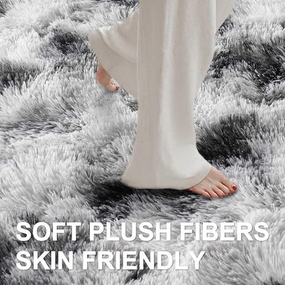4x6 Ft Shag Area Rug for Bedroom Living Room, Tie-Dyed Ultra Soft Fluffy Furry Rugs for Indoor Floor, Aesthetic Carpet for Kids Home Decor (Black White)