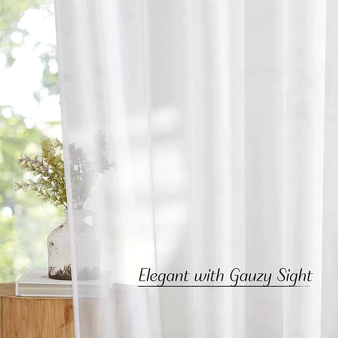 NICETOWN Sheer Curtains Extra Length - Wide Solid Voile Window Panels for Patio/Sliding Door/Living Room (54" W x 108" L, White, 2 Pieces)