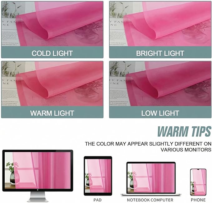 Sheer Curtains 63 Inch Length 2 Panels, Voile Sheer Curtain for Living Room, Breathable Light Filtering Window Treatments, Soft Fabric Dual Rod Pocket Drapes, Hot Pink, 2x42Wx63L Inches