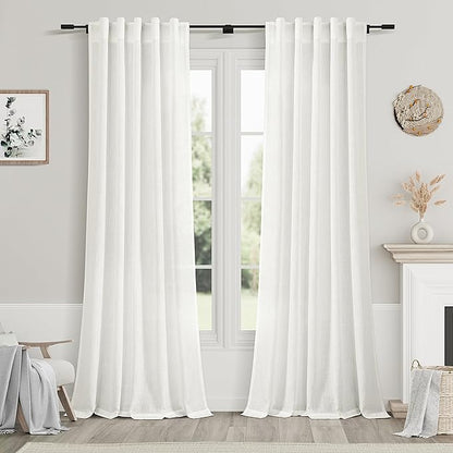 Nanspring Ivory Linen Curtains 84 Inch Length 2 Panels Set for Living Room Back Tab Light Filtering Semi Sheer Curtain for Bedroom Farmhouse Drapes, 40x84 Inch, 2 Panels