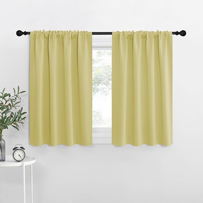 NICETOWN Blackout Curtains for Living Curtains, Paler Yellow, 2 Panels, 29 by 30, Room Darkening Window Curtain Panels, Easy-Care Solid Thermal Insulated Draperies/Drapes for Daughter Room