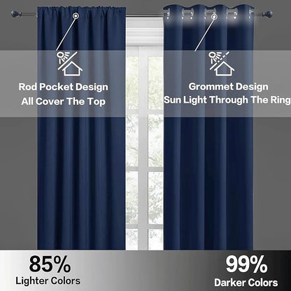 RYB HOME Half Curtain Tiers 36 inch Length, Rod Pocket Summer Heat Blocking Thermal Insulated Short Blackout Curtains for Small Window, Width 34 by Length 36, Navy Blue, 2 Panels