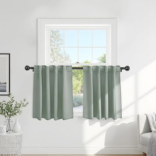 Pony Dance Short Blackout Curtain Panels for Basement, Small Curtains for Bathroom, Thermal Insulated Tiers for Basement (2 Panels, Cream, 34x36 Inch)