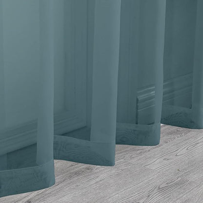 Chyhomenyc Dusty Blue Sheer Curtains 36 inch Length 2 Panels, Light Filtering Voile Short Window Curtians for Bathroom Small Windows, 42Wx36L inches,Stone Blue