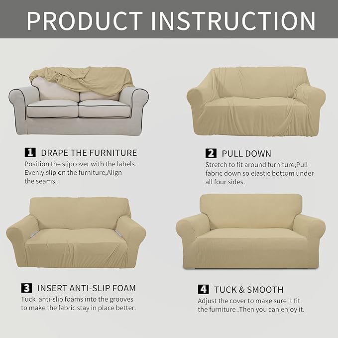 Easy-Going Stretch Oversized Chair Sofa Slipcover 1-Piece Couch Sofa Cover Furniture Protector Soft with Elastic Bottom for Kids Spandex Jacquard Fabric Small Checks Beige
