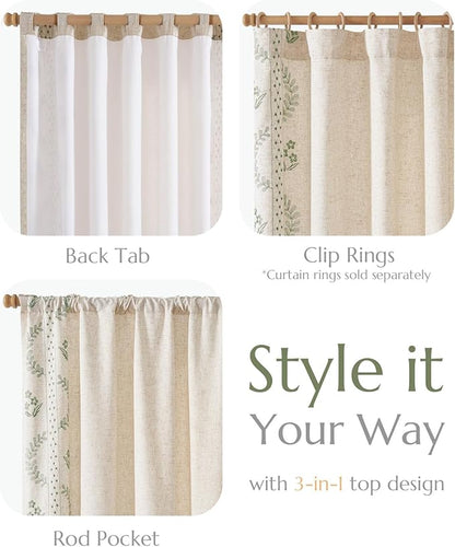 jinchan Belrose Lined Linen Blend Curtains Floral Curtains for Bedroom 84 Inch Length Sage Green Embroidered Drapes Rod Pocket Farmhouse Flower Drapes for Living Room Window Treatments Set 2 Panels