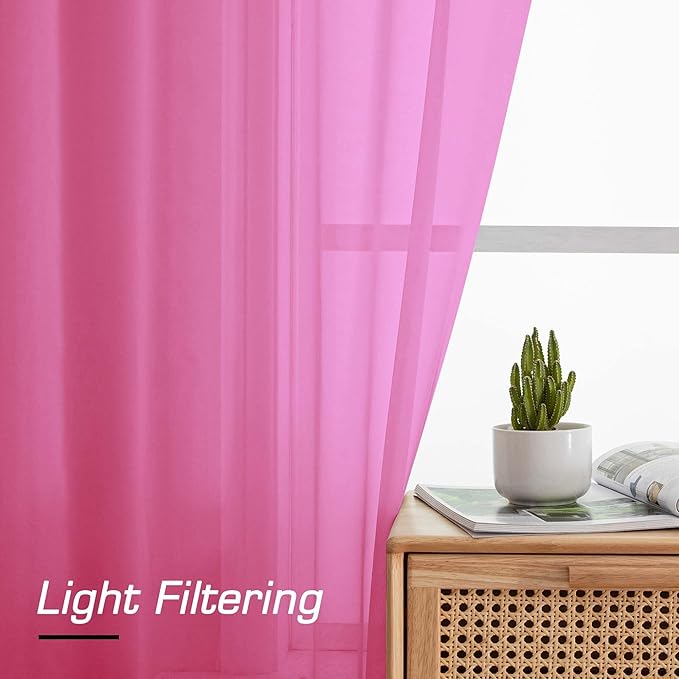 Simplebrand Hot Pink Sheer Curtains 63 Inch Length 2 Panels, Rod Pocket Solid Color Window Sheer Curtain Panels, Elegant Curtains & Drapes for Living Room, Bedroom 2 Panels (Ivory, 42" W x 63" L)