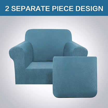 H.VERSAILTEX 2-Pieces Armchair Cover Chair Slipcovers with Arms Furniture Protector Cover Fit Armchair Width Up to 47 Inch, Jacquard Spandex Couch Covers Armchair Slipcover - Storm Blue, Chair