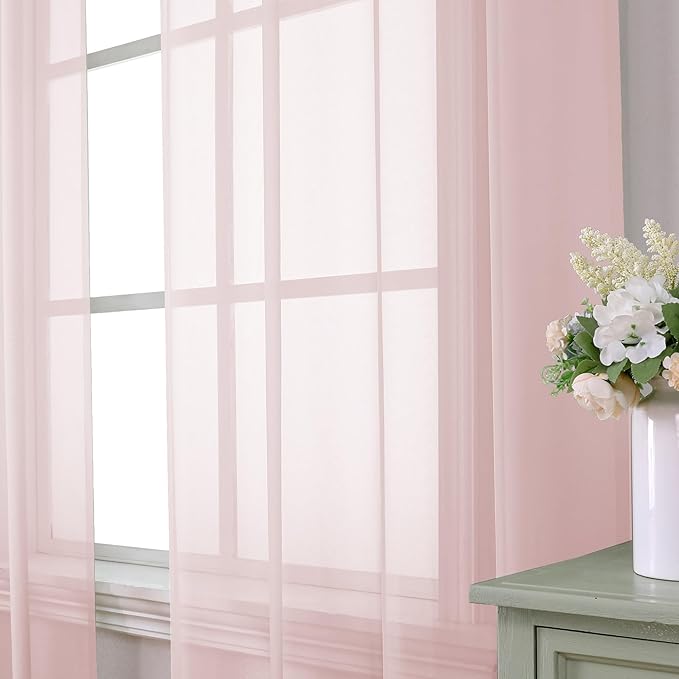 Aiyufeng Blush Pink Sheer Curtains 84 Inches Long 2 Panels Set, Light Filtering Soft Airy Voile Rod Pocket Baby Pink Sheer Window Drapes for Bedroom Living Room, Each 40Wx84L Inches