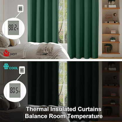 Simplebrand Ava Ever Green Short 24 Inches Blackout Curtain 2 Panels Set, Half Window Rod Pocket Privacy Curtain Tiers for Kitchen, Curtains Blackout for Bathroom Shades, W30 x L24 Inch, Ever Green
