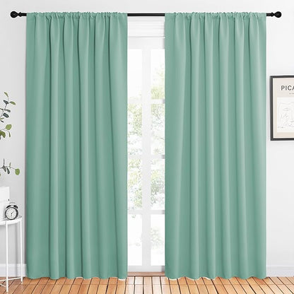 NICETOWN 2 Panels Blackout Curtains, Rod Pocket Thermal Insulated Drapes 84 inches Long, Easy-Care Modern Home Decoration Sunshades for Guest Room, Living Room, Office, 62 x 84 Inch, Aqua