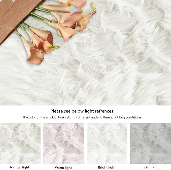 ORINOVA White Shag Round Rugs 6ft Washable Faux Sheepskin Fluffy Fur Area Rugs for Living Room Large Circle Boho Nursery Rug Teen Room Décor