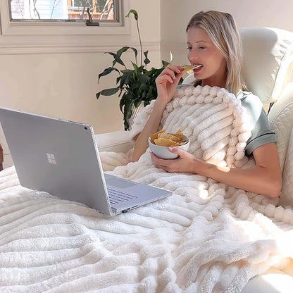 BEDELITE King Size Blanket for Bed, 300GSM Soft & Warm Fleece Blanket, Decorative and Giftable Striped Cream White Blankets for Women, Men, 108"x90"