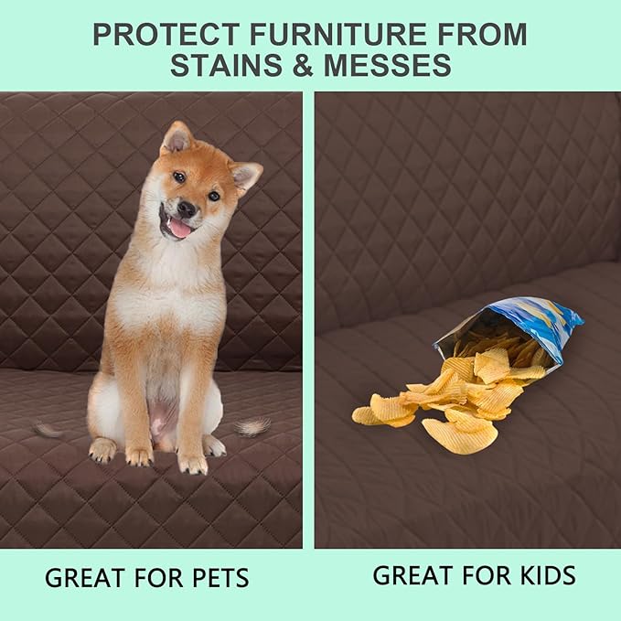 Reversible Sofa Covers Couch Cover Furniture Protector for Dogs Elastic Straps Water Resistant(Sofa,Chocolate/Taupe)