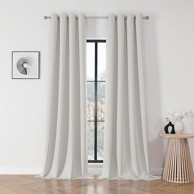 Joydeco Blackout Curtains 108 Inch Length 2 Panels Set, Thermal Insulated Long Curtains& Drapes 2 Burg, Room Darkening Grommet Drapes for Living Room Bedroom Window (Natural, W52 x L108 Inch)