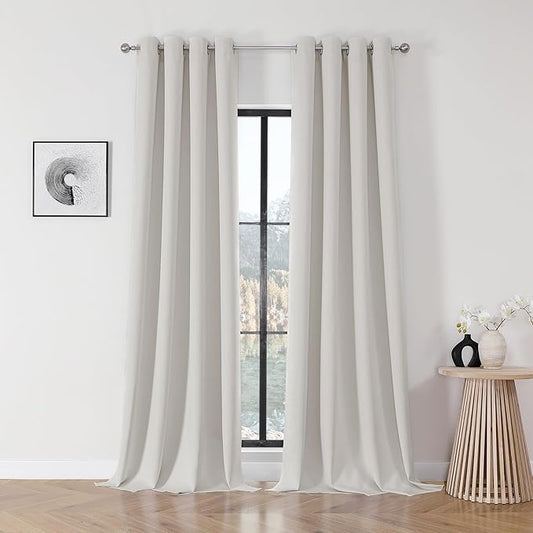 Joydeco Blackout Curtains 108 Inch Length 2 Panels Set, Thermal Insulated Long Curtains& Drapes 2 Burg, Room Darkening Grommet Drapes for Living Room Bedroom Window (Natural, W52 x L108 Inch)