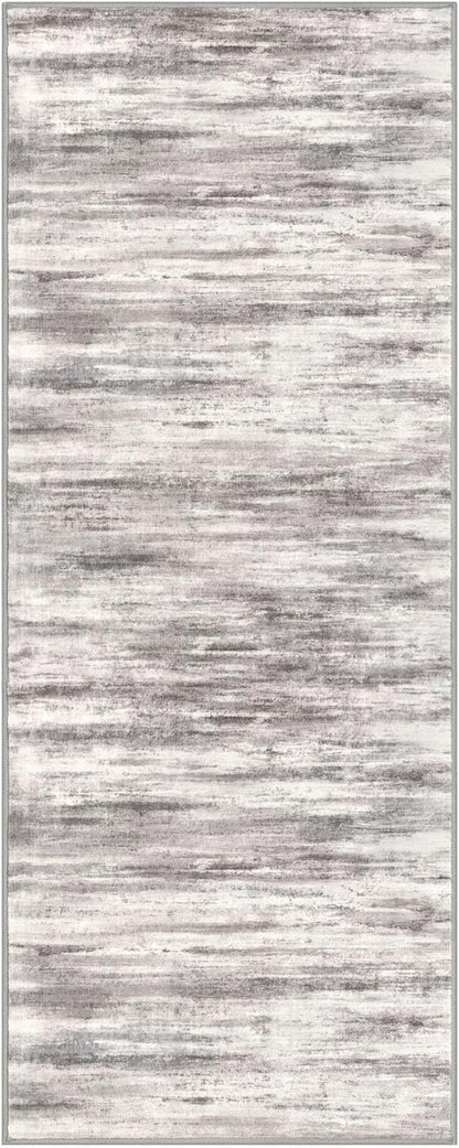 KOZYFLY Modern Abstract Washable Rug Runner 2x5 Hallway Rug Runner Non-Slip Soft Kitchen Runner Rugs, Grey/Light Beige/Brown Striped Carpet for Entryway Bathroom