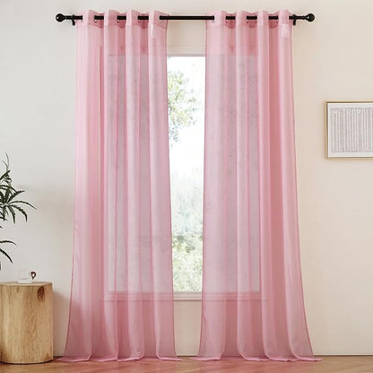 NICETOWN Soft Sheer Pink Curtains 96 inches Long for Bedroom, Grommet Airy & Breathable with Light Filtering Window Treatments for Princess/Party, W54 x L96, 2 Panels