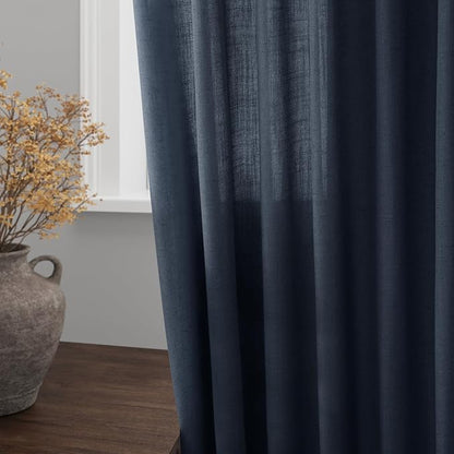 Nanspring Vintage Blue Linen Curtains 96 Inches Long 2 Panels Set for Living Room Bedroom Back Tab Rod Pocket Semi Sheer Light Filtering Drape for Bedroom Vintage Country Decor Protect Privacy 52x96