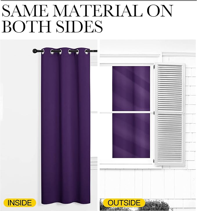 NICETOWN Royal Purple Blackout Curtains 78 inches Length for Bedroom, 2 Panels, 42" Wide, Thermal Insulated Decoration Drapes for Office Window