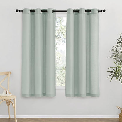 NICETOWN Thick Linen Blend Curtains Flax Textured for Bedroom, Rustic Grommet Semi Sheer Privacy Added Window Curtains & Drapes Light Filtering for Nursery, Sage Green, W42 x L63, Set of 2
