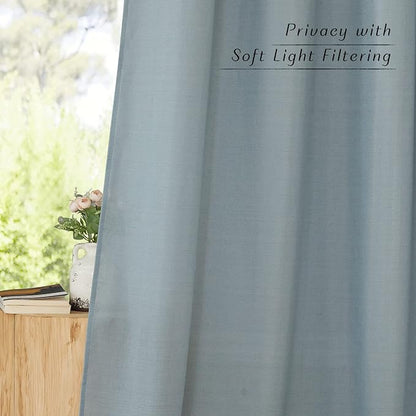 NICETOWN Rustic Linen 144 inch Long Curtains for Living Room, Grommet Privacy Added Thick Linen Weave with Light Filter Window Curtains & Drapes for Bedroom, Stone Blue, W55 x L144, 2 Panels