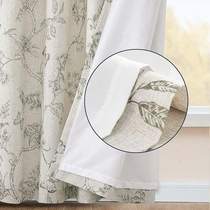 jinchan Floral Curtains Lined Linen Blend Curtain for Living Room 84 Inch Length Grey Flower Farmhouse Curtains French Country Gray Patterned Curtain Drapes Back Tab Rod Pocket 2 Panels