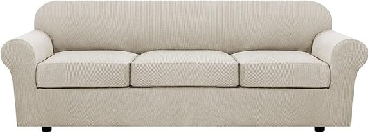 H.VERSAILTEX 4 Piece Stretch Sofa Covers for 3 Cushion Couch Covers for Living Room Furniture Slipcovers (Base Cover Plus 3 Seat Cushion Covers) Thicker Jacquard Fabric (XL Sofa, Island Fossi)