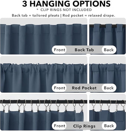 Deconovo Blackout Curtains, Thermal Insulated, W42 x L95 2 Panels, Back Tab, Machine Washable, Room-Darkening Drapes for Bedroom/Living Room Stone Blue
