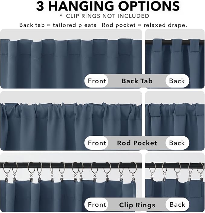 Deconovo Blackout Curtains, Thermal Insulated, W52 x L63 2 Panels, Back Tab, Machine Washable, Room-Darkening Drapes for Bedroom/Living Room Stone Blue
