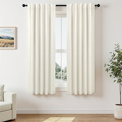 Pitalk 72 Inch Curtains for Living Room Black Out Linen Back Tab Loops Room Darkening Blackout Thermal Insulated Curtain for Bedroom 72 Inch Length 2 Panels Set Cream Ivory Off White Wide 38 x 72 Long