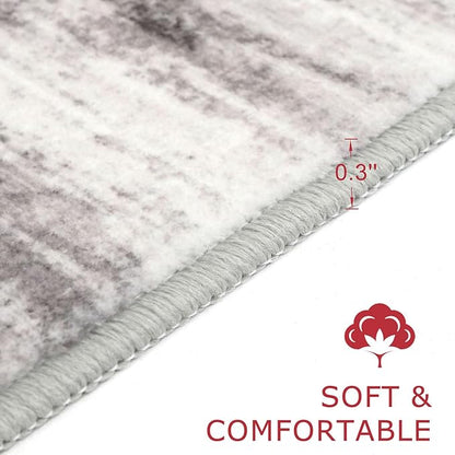KOZYFLY Modern Abstract Hallway Runner, 2x10 Washable Rug Non-Slip Soft Striped Kitchen Runner Rug, Grey/Light Beige/Brown Print Carpet Runner for Entryway Bathroom