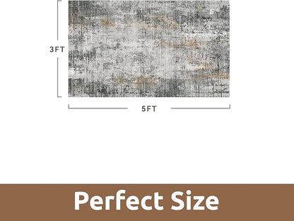 3 x 5 Rug Small Non Slip Area Rug Ultra Soft Machine Washable Low Pile Modern Abstract Area Rugs for Bedroom Living Room Entryway Kitchen Bedside, Grey