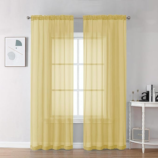 Chyhomenyc Mustard Yellow Sheer Curtains 78 Inches Long for Living Room, Light Filtering Solid Color Voile Bedroom Curtains, Rod Pocket Window Sheer Curtain Panels, Each 42Wx78L, 2 Panels