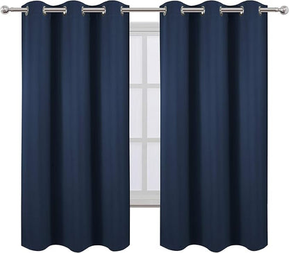 LEMOMO Navy Blackout Curtains/38 x 54 Inch Length/Set of Two Panels Grommet Bedroom Curtains