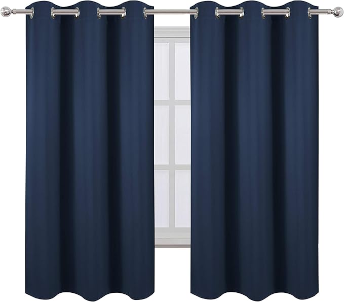 LEMOMO Navy Blue Blackout Curtains 42 x 63 Inch Length/Set of 2 Curtain Panels/Thermal Insulated Room Darkening Blackout Curtains for Bedroom