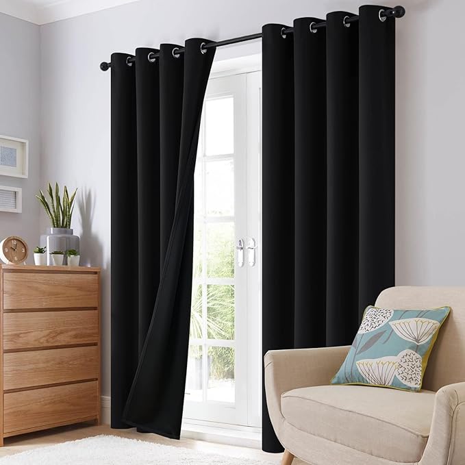 SimpleHome 100% Blackout Curtains for Bedroom,Thermal Insulated Black Grommet Window Drapes Room Darkening Curtains for Living Room with Black Back,52 x 72 Inch,2 Panels