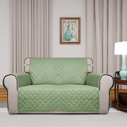 PureFit Reversible Quilted Sofa Cover, Water Resistant Slipcover Furniture Protector, Washable Couch Cover with Non Slip and Elastic Straps for Kids, Dogs, Pets (Loveseat, Sage Green/Ivory)