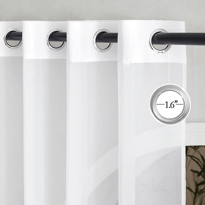 NICETOWN Voile Sheer Window Curtains 144 inch Extra Long, Grommet Elegant and Airy Drapes Translucent Window Treatments for Living Room/Bedroom, White, 2 Panels=108" Wide