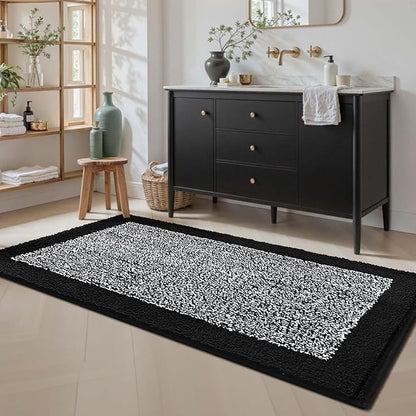 70x24 Long Bathroom Rugs Washable Non Slip, Black Bath Mat for Bathroom Floor Tub, Soft Absorbent Quick Dry Mats for Shower, Bathtub,Home Decor