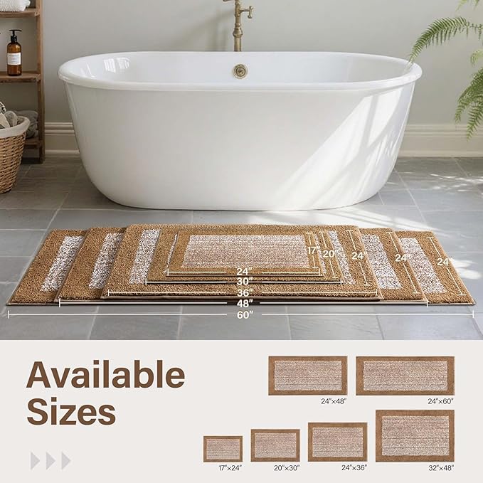 Bathroom Rugs 30x20 Non Slip Washable, Coffee Bath Mat for Bathroom Floor Tub, Soft Absorbent Quick Dry Mats for Shower, Bathtub,Home Decor