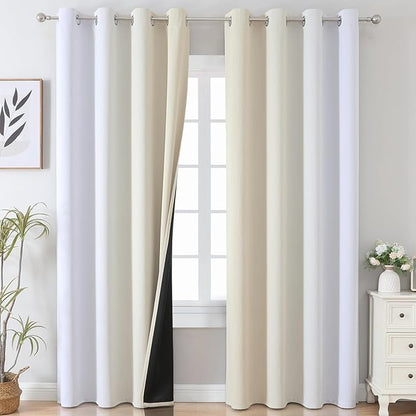 Estelar Textiler Beige and Greyish White Blackout Curtains 108 Inches Long, Thermal Insulated Drapes for Bedroom, Full Light Blocking Energy Saving Long Curtains for Living Room, 52Wx108L, 2 Panels