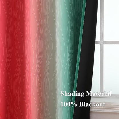 Estelar Textiler Red and Green Blackout Curtains for Christmas Room, Full Room Darkening Grommet Ombre Curtains for Bedroom, Thermal Insulated Light Blocking Gradient Drapes, 52Wx63L, 2 Panels