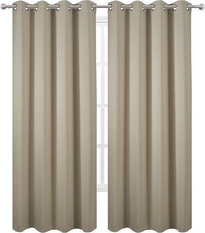 LEMOMO Blackout Curtains 52 x 84 Inch Long Beige Curtains Set of 2 Panels Room Darkening Curtains for Bedroom and Living Room