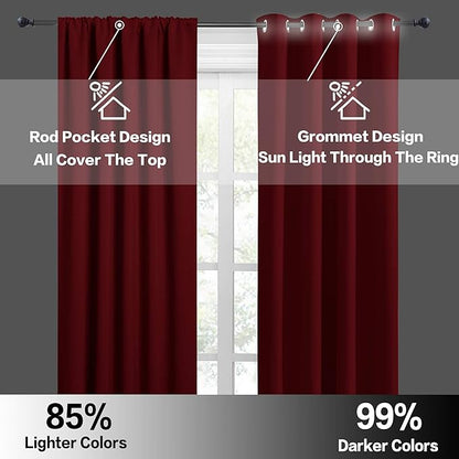 RYB HOME Blackout Curtains for Bedroom Living Room 63 inches Long, Thermal Insulated Privacy Rod Pocket Drapes for Nursery Office Home Theater, Width 42 by Length 63, Burgundy Red, 2 Panels